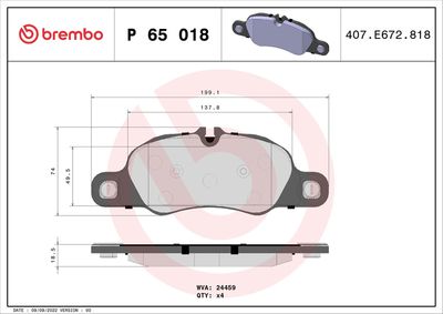 Комплект тормозных колодок, дисковый тормоз BREMBO P 65 018