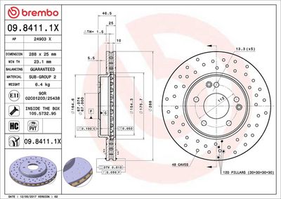 Тормозной диск BREMBO 09.8411.1X