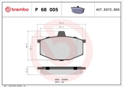 Комплект тормозных колодок, дисковый тормоз BREMBO P 68 005