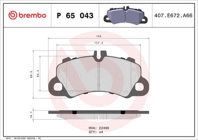 Комплект тормозных колодок, дисковый тормоз BREMBO P 65 043