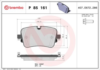 Bremžu uzliku kompl., Disku bremzes BREMBO P 85 161