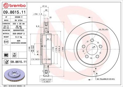 Тормозной диск BREMBO 09.8615.11