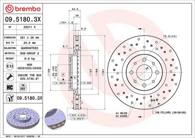 Тормозной диск BREMBO 09.5180.3X