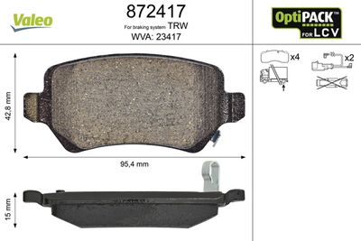 Bremžu uzliku kompl., Disku bremzes VALEO 872417