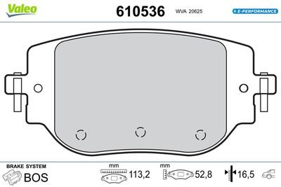 Bremžu uzliku kompl., Disku bremzes VALEO 610536
