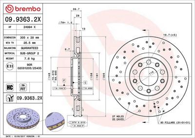Тормозной диск BREMBO 09.9363.2X