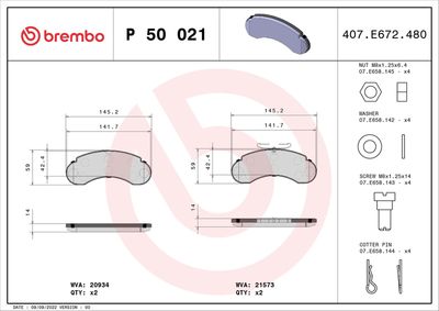 Комплект тормозных колодок, дисковый тормоз BREMBO P 50 021