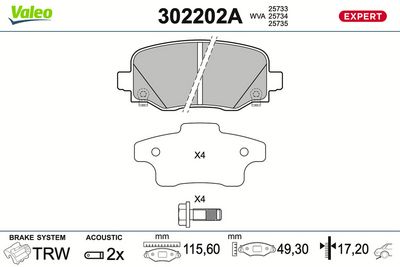 Комплект тормозных колодок, дисковый тормоз VALEO 302202A