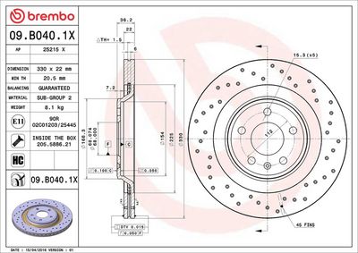 Тормозной диск BREMBO 09.B040.1X