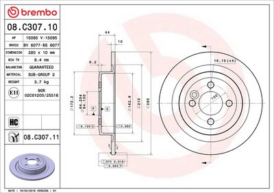 Тормозной диск BREMBO 08.C307.11