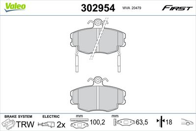Комплект тормозных колодок, дисковый тормоз VALEO 302954