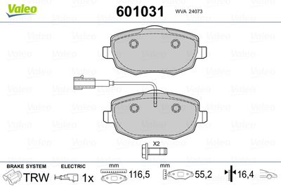 Bremžu uzliku kompl., Disku bremzes VALEO 601031