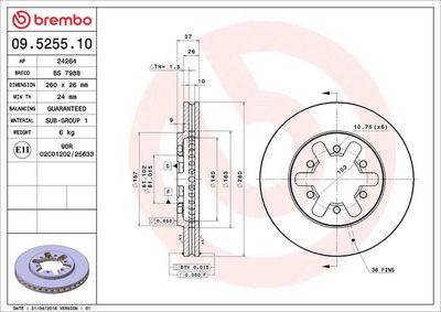 Тормозной диск BREMBO 09.5255.10