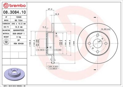 Тормозной диск BREMBO 08.3084.10