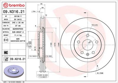 Тормозной диск BREMBO 09.N316.21