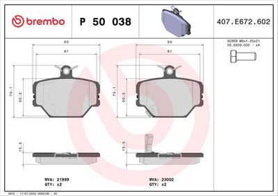Bremžu uzliku kompl., Disku bremzes BREMBO P 50 038