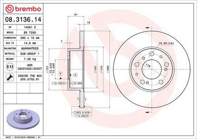 Тормозной диск BREMBO 08.3136.14