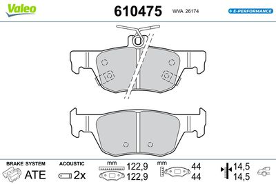 Bremžu uzliku kompl., Disku bremzes VALEO 610475