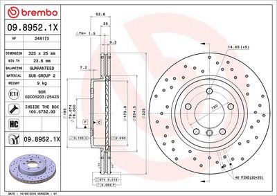 Тормозной диск BREMBO 09.8952.1X