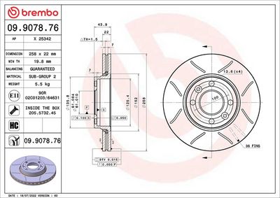Тормозной диск BREMBO 09.9078.76