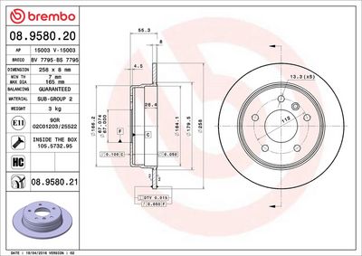 Тормозной диск BREMBO 08.9580.21