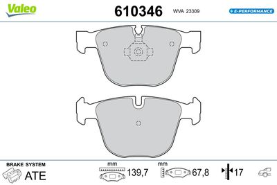 Bremžu uzliku kompl., Disku bremzes VALEO 610346