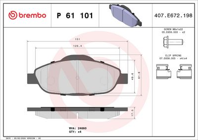 Bremžu uzliku kompl., Disku bremzes BREMBO P 61 101