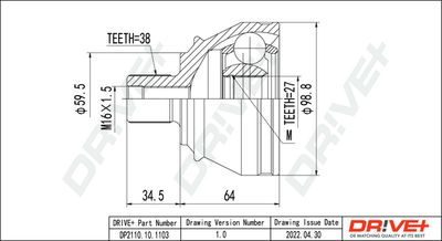 Шарнирный комплект, приводной вал Dr!ve+ DP2110.10.1103
