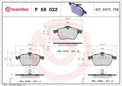 Bremžu uzliku kompl., Disku bremzes BREMBO P 59 022