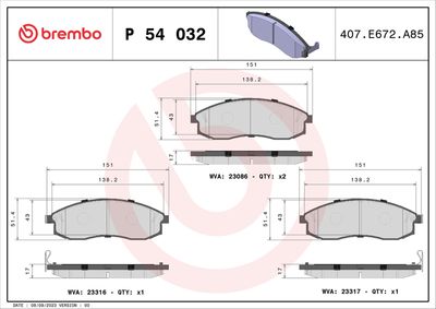 Bremžu uzliku kompl., Disku bremzes BREMBO P 54 032