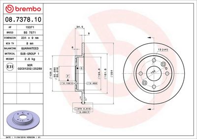 Тормозной диск BREMBO 08.7378.10