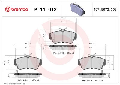 Bremžu uzliku kompl., Disku bremzes BREMBO P 11 012