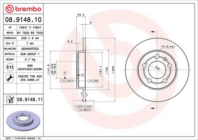 Тормозной диск BREMBO 08.9148.11