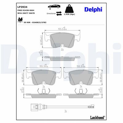 Комплект тормозных колодок, дисковый тормоз DELPHI LP3934