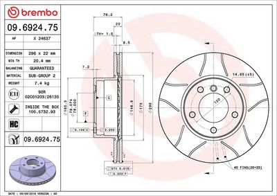 Тормозной диск BREMBO 09.6924.75