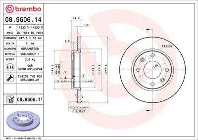Тормозной диск BREMBO 08.9606.11