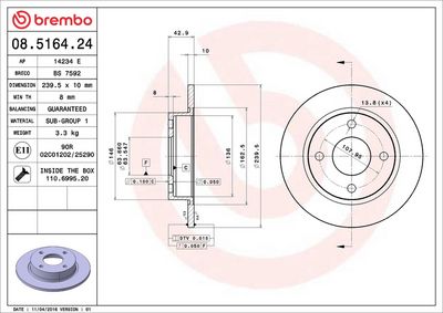 Тормозной диск BREMBO 08.5164.24