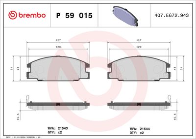Bremžu uzliku kompl., Disku bremzes BREMBO P 59 015