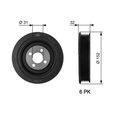 Ременный шкив, коленчатый вал GATES TVD1044