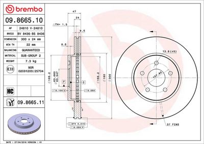 Тормозной диск BREMBO 09.8665.11