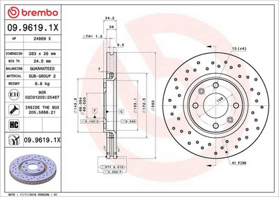 Тормозной диск BREMBO 09.9619.1X