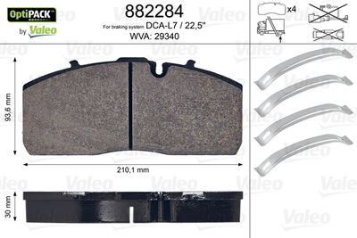 Bremžu uzliku kompl., Disku bremzes VALEO 882284