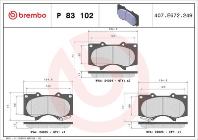 Bremžu uzliku kompl., Disku bremzes BREMBO P 83 102