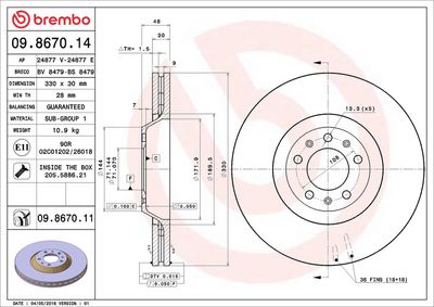 Тормозной диск BREMBO 09.8670.11