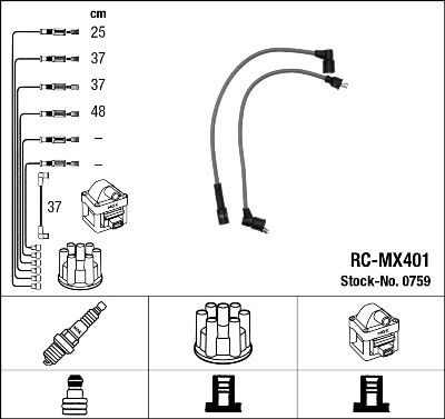 NGK 0759 Augstsprieguma vadu komplekts