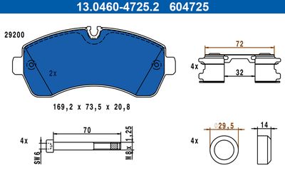 Комплект тормозных колодок, дисковый тормоз ATE 13.0460-4725.2