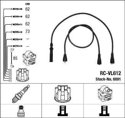 NGK 8891 Augstsprieguma vadu komplekts