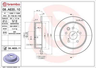 Тормозной диск BREMBO 08.A635.11
