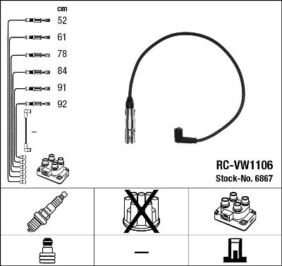 NGK 6867 Augstsprieguma vadu komplekts