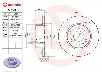 Тормозной диск BREMBO 08.9759.20